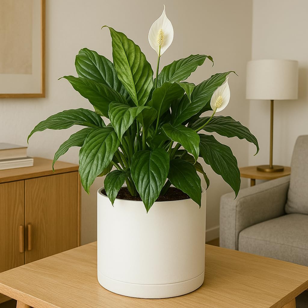 Modern 12 Inch Plant Pot with Drainage Hole & Saucer – Indoor Outdoor White Planter, Lightweight