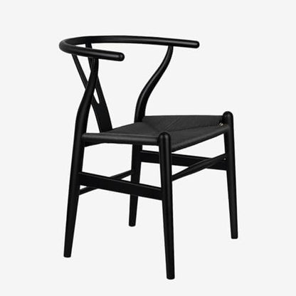 Wishbone Chair, Solid Wood Armrest Woven Seat Chair, Kitchen & Dining Chair, Wishbone Y Black