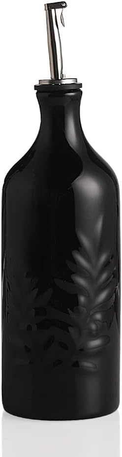 Sweejar Ceramic Olive Oil Dispenser Bottle, 20 Oz Relief Opaque Oil Cruet Protects Oil To Reduce