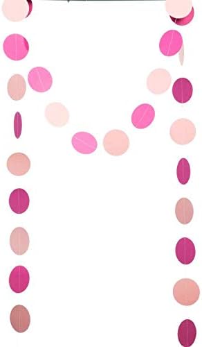 WEVEN Pink Paper Garland Circle Dots Party Garland Streamer Backdrop Hanging Decorations, 2.5" in