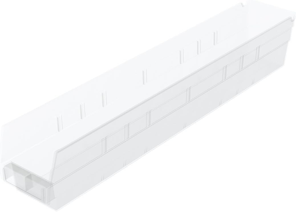 Akro-Mils 30124 Heavy Duty Plastic Shelf Bins, 24"x 4"x 4", Clear, 12-Pack