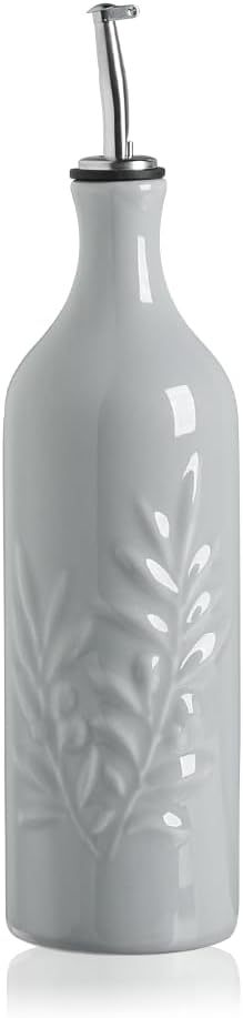 Sweejar Large Ceramic Olive Oil Dispenser Bottle, 24 Oz Relief Opaque Oil Cruet Protects Oil To