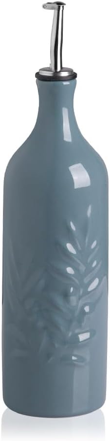 Sweejar Large Ceramic Olive Oil Dispenser Bottle, 24 Oz Relief Opaque Oil Cruet Protects Oil To