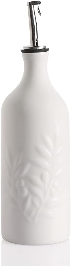 Sweejar Ceramic Olive Oil Dispenser Bottle, 20 Oz Relief Opaque Oil Cruet Protects Oil To Reduce