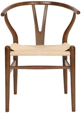 Wishbone Chair Natural Solid Wood Dining Chair/Hans Vegner Y Chair Rattan and Wood Accent Armrest