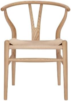 Wishbone Chair Natural Solid Wood Dining Chair/Hans Wegner Y Chair Rattan and Wood Accent Armrest