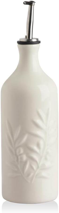 Sweejar Ceramic Olive Oil Dispenser Bottle, 20 Oz Relief Opaque Oil Cruet Protects Oil To Reduce