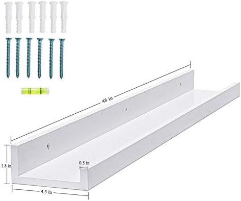 AZSKY 48 Inch White Picture Ledge Shelf Long Floating Shelves Set of 2 Wall Picture Shelf Pine