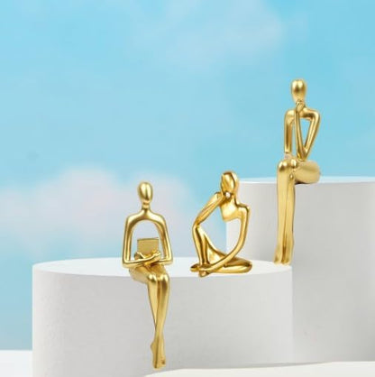 Gold Home Decor Thinker Statue Accents, Set of 3 Thinker Sculptures Office Decor Modern Abstract