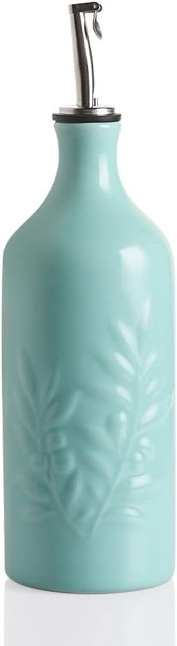 Sweejar Ceramic Olive Oil Dispenser Bottle, 20 Oz Relief Design EVOO Oil and Vinegar Dispensing