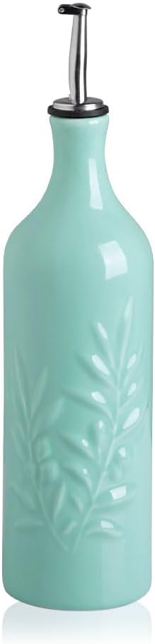 Sweejar Ceramic Olive Oil Dispenser Bottle, 24 Oz Relief Design EVOO Oil and Vinegar Dispensing
