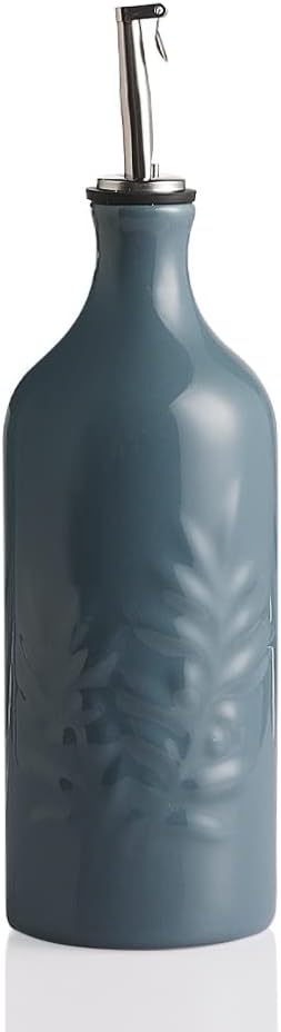Sweejar Ceramic Olive Oil Dispenser Bottle, 20 Oz Relief Opaque Oil Cruet Protects Oil To Reduce