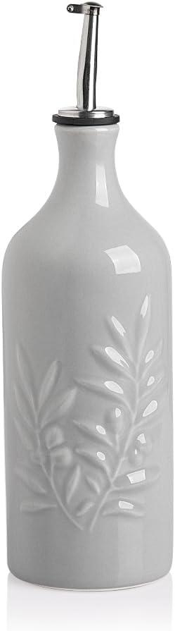 Sweejar Ceramic Olive Oil Dispenser Bottle, 20 Oz Relief Opaque Oil Cruet Protects Oil To Reduce