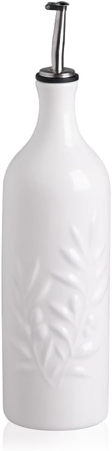 Sweejar Large Ceramic Olive Oil Dispenser Bottle, 24 Oz Relief Opaque Oil Cruet Protects Oil To