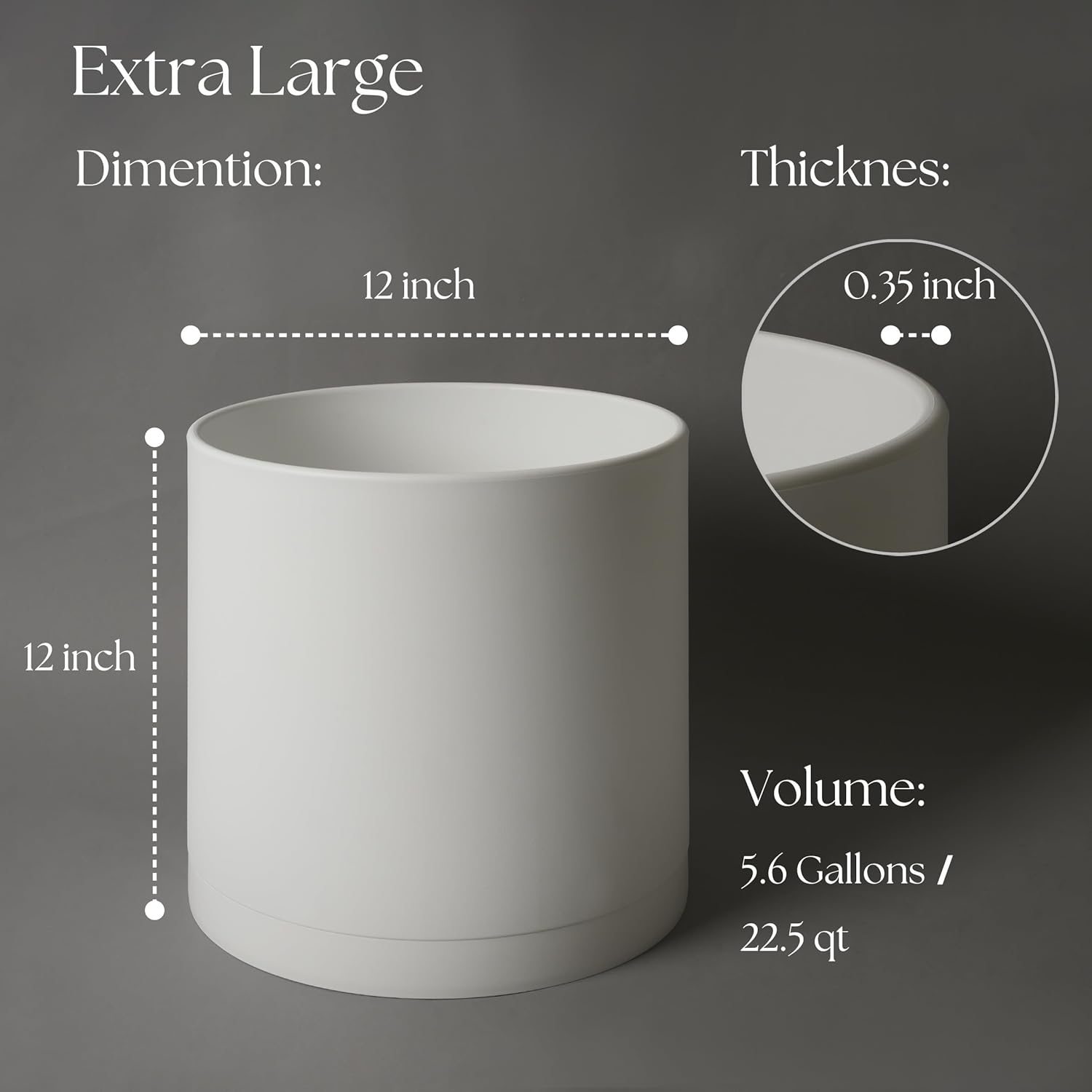Modern 12 Inch Plant Pot with Drainage Hole & Saucer – Indoor Outdoor White Planter, Lightweight