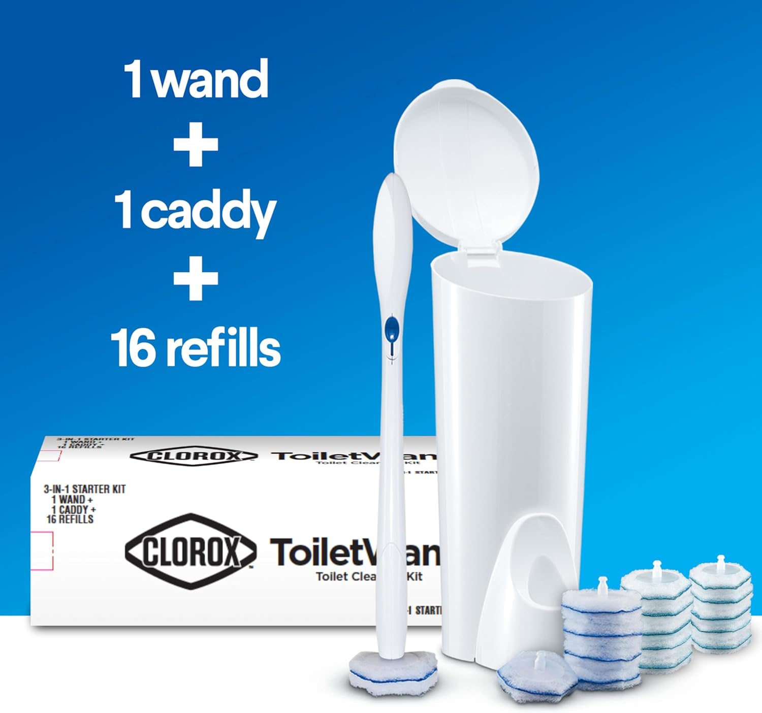 Bulk Disposable Toilet Cleaning Wand System with 96 Refill Pads, No-Touch Toilet Brush Kit with