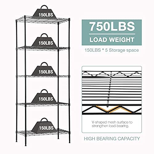 PayLessHere | 5-Tier Wire Shelf | 24"x14"x60" | Black