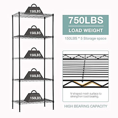 PayLessHere | 5-Tier Wire Shelf | 24"x14"x60" | Black