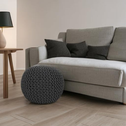 REDEARTH Round Pouf Foot Stool Ottoman - Cotton Hand Knitted Dori Pouffe - Cord Boho Home Décor