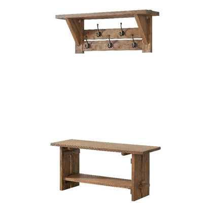 Alaterre Bethel Rustic Solid Wood Bench & Wall Mounted Coat Rack, Natural