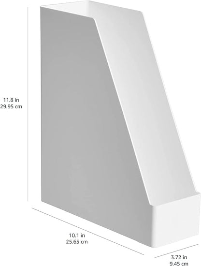 Amazon Basics Rectangular Plastic Desk Organizer, Magazine Rack, White, 2-Pack