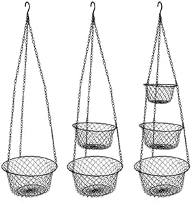 malmo 3-Tier Wire Fruit Hanging Basket, Vegetable Kitchen Storage Basket, Iron Wire Black