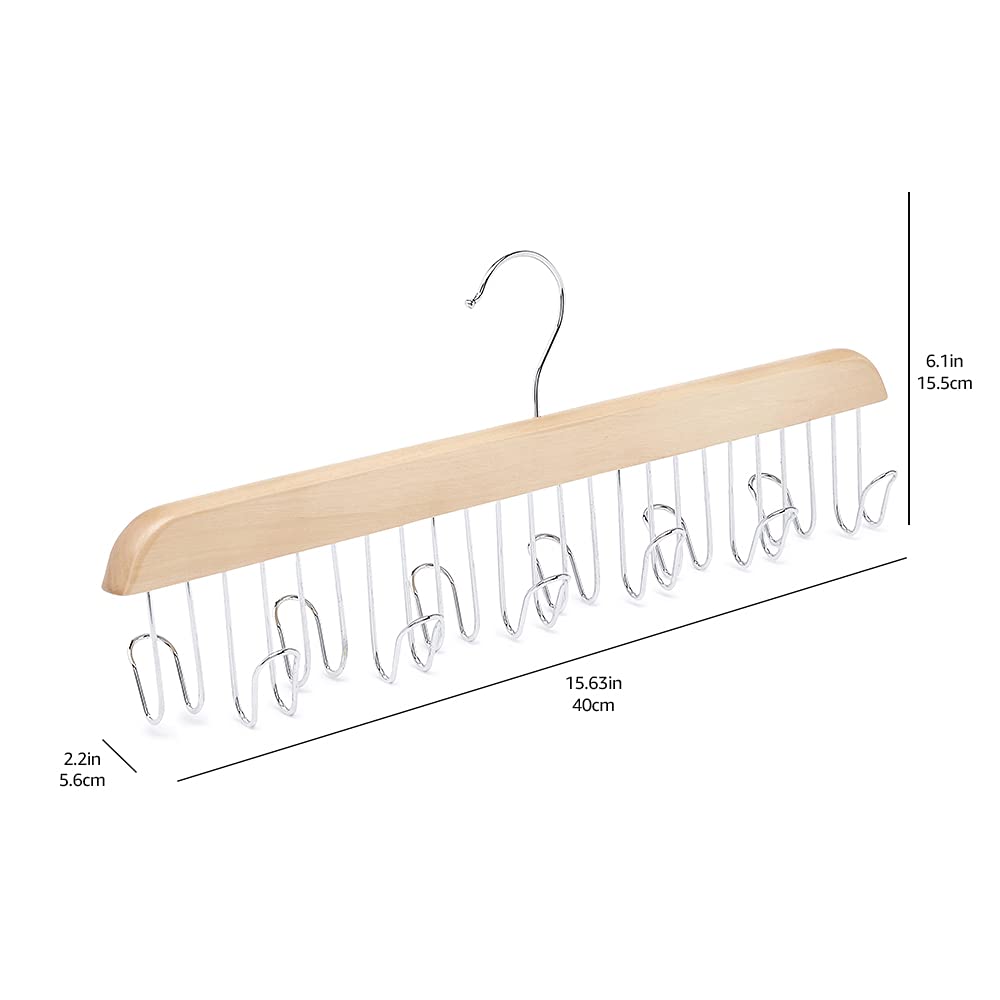 Amazon Basics Wooden Belt Hanger Closet Organizer, Multifunctional, Smooth Finish, Natural, 2-Pack