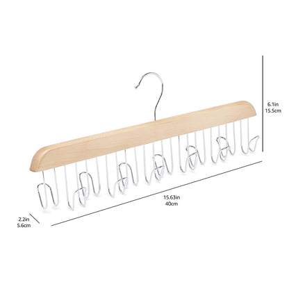 Amazon Basics Wooden Belt Hanger Closet Organizer, Multifunctional, Smooth Finish, Natural, 2-Pack