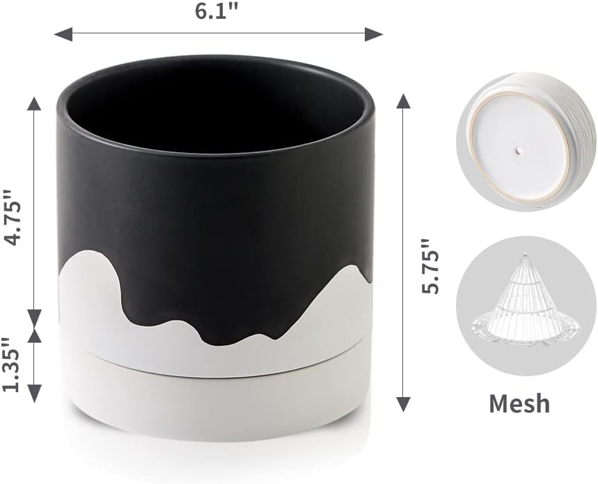 Nihow Ceramic Plant Pot: 6 Inch Planter with Drainage Hole & Saucer for Indoor & Outdoor Plants