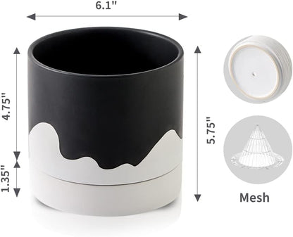 Nihow Ceramic Plant Pot: 6 Inch Planter with Drainage Hole & Saucer for Indoor & Outdoor Plants