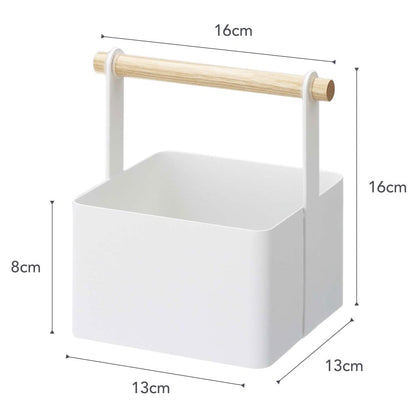 YAMAZAKI Home Tosca Storage Basket - Wood Handle Organizer - Small - Steel + Wood