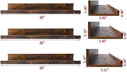 Giftgarden 36 Inch Large Floating Shelves for Wall Set of 3, Rustic Picture Ledge Wall Shelf for
