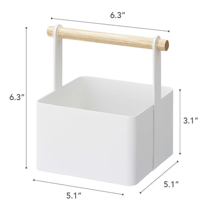 YAMAZAKI Home Tosca Storage Basket - Wood Handle Organizer - Small - Steel + Wood