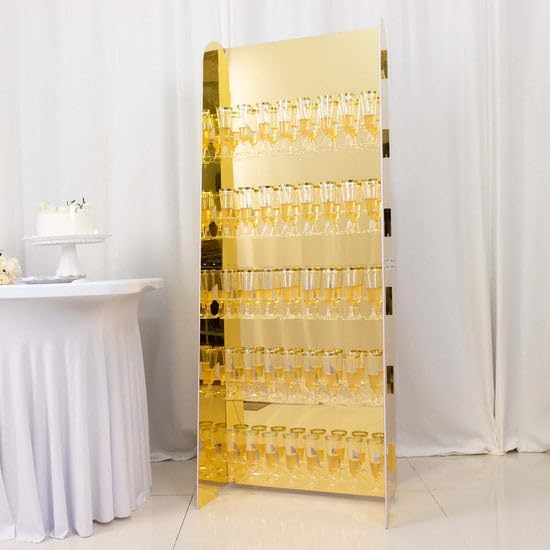 Tableclothsfactory Gold Mirror Finish 5-Tier Wine Glass Stemware Rack, 40 Champagne Flute Holder
