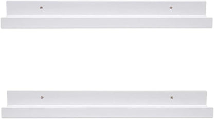 AZSKY White Floating Shelves Wall Mounted Set of 2, 24 Inch Picture Ledge Shelf for Storage Bedroom