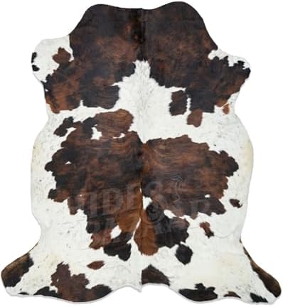 Tricolor Cowhide Rug Classic Brown, Black and White Color Mix, Natural Leather Hide, Area Rug