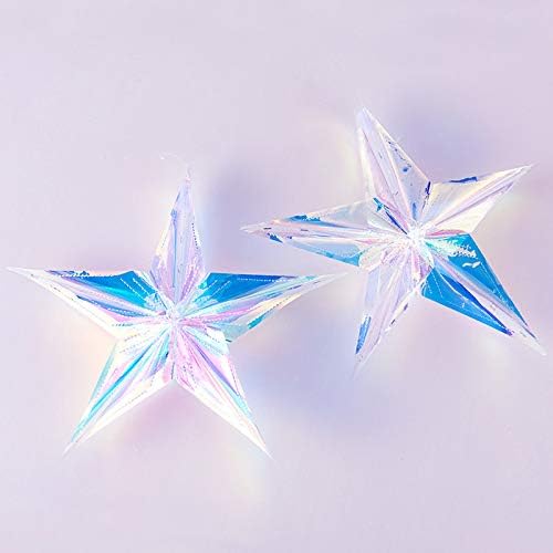 12 Inch Diameter Iridescent Ornament Star Hanging Decorations, Clear Foil Decorative Folding Decor