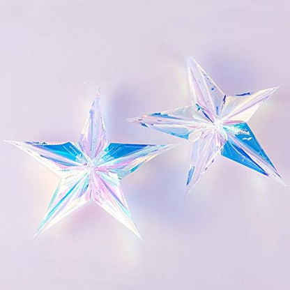 12 Inch Diameter Iridescent Ornament Star Hanging Decorations, Clear Foil Decorative Folding Decor