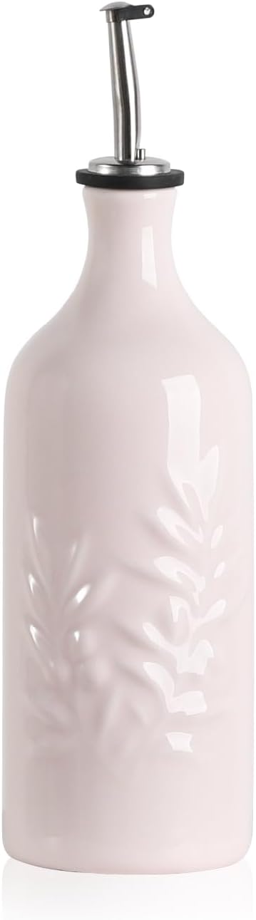 Sweejar Ceramic Olive Oil Dispenser Bottle, 20 Oz Relief Opaque Oil Cruet Protects To Reduce
