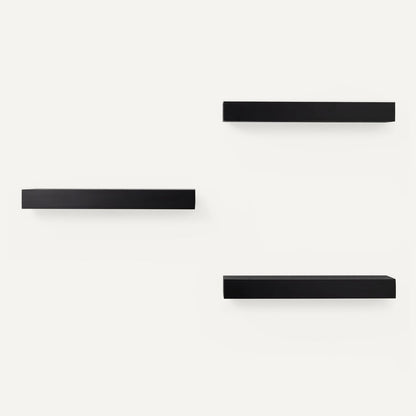 Amazon Basics Wood Floating Wall Shelves, Pack of 3, Black, 15.8" x 5" x 1.8"