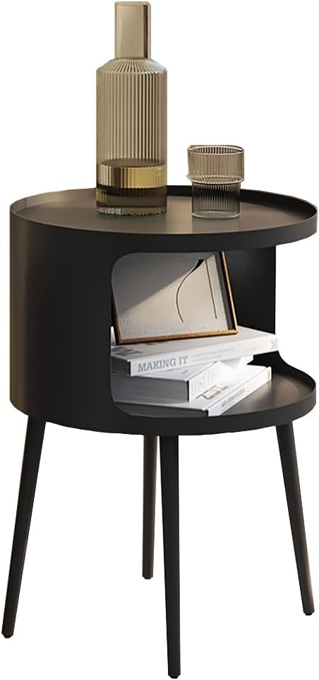 Modern Side Table,Round end Table with Open Storage,Metal nightstand,Bedside Table for Living