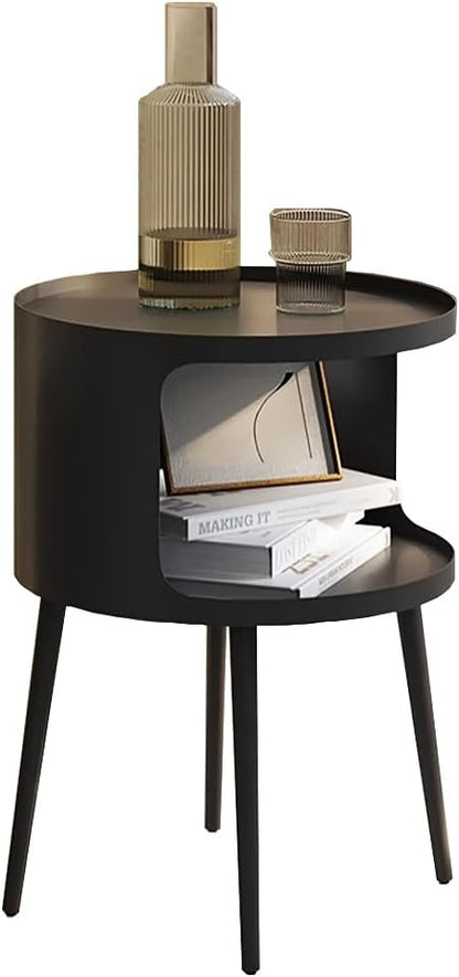 Modern Side Table,Round end Table with Open Storage,Metal nightstand,Bedside Table for Living