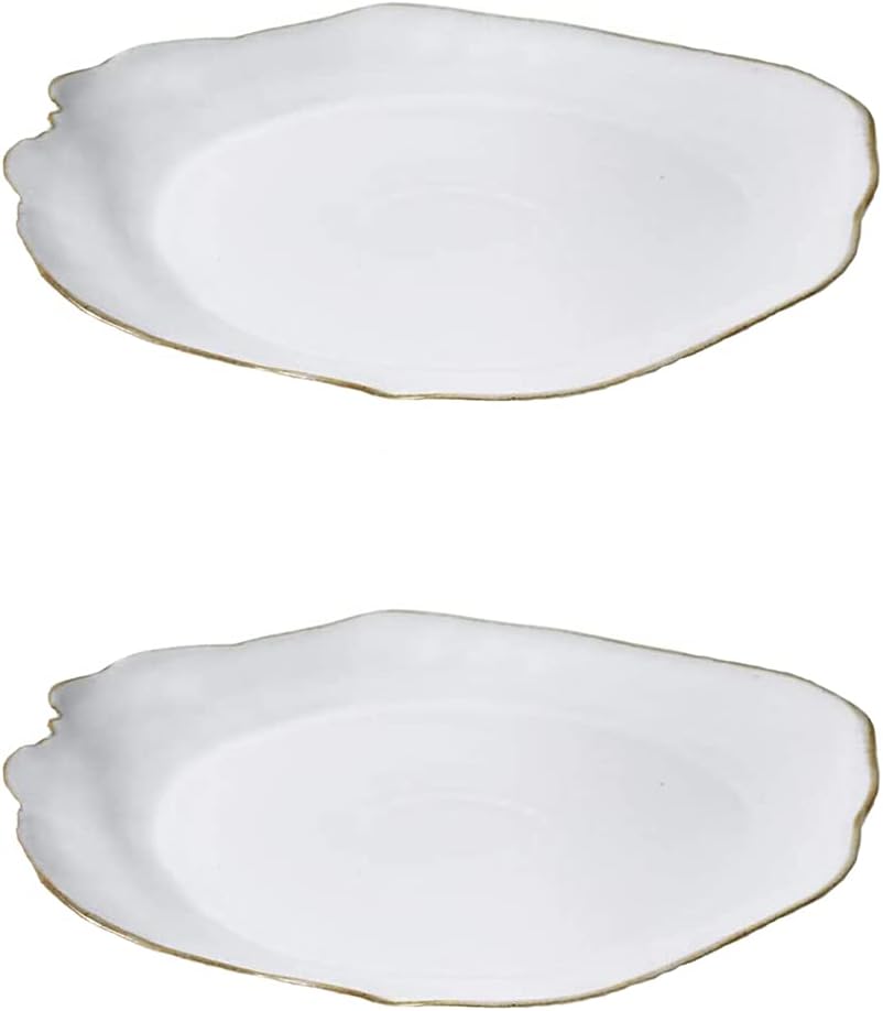 Serene Spaces Living Set of 2 Large Free-Form Edge Glazed Ceramic Plate- Dinnerware for Vintage