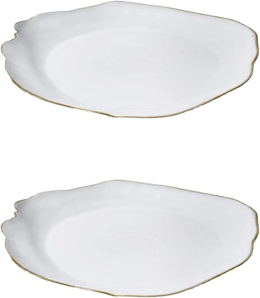 Serene Spaces Living Set of 2 Large Free-Form Edge Glazed Ceramic Plate- Dinnerware for Vintage