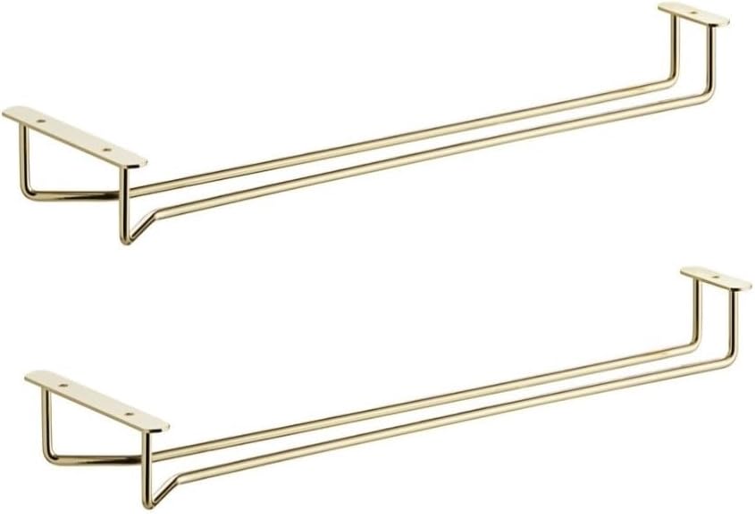 Soro Essentials- 16" Glass Hanging Stemware Rack Brass Plated Set of 2- Wine Glass Hangers Under