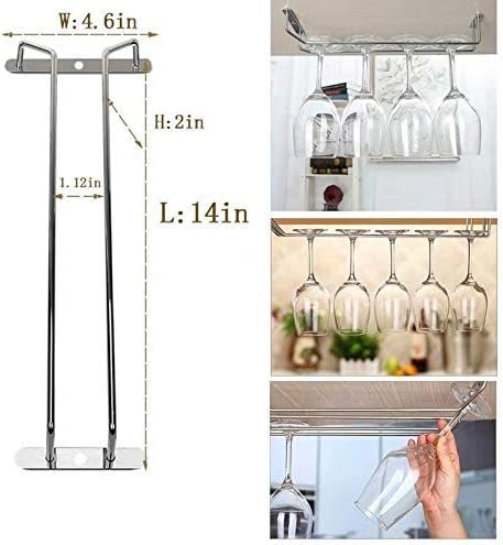 14-Inch Wine Glass Rack, Under Cabinet Wine Glass Holder Stainless Steel Chrome Finish Stemware
