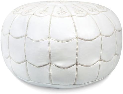 Stuffed Arch Design Moroccan Leather Pouf Ottoman, Handmade, Pre-Filled, 100% Genuine Leather, 14”