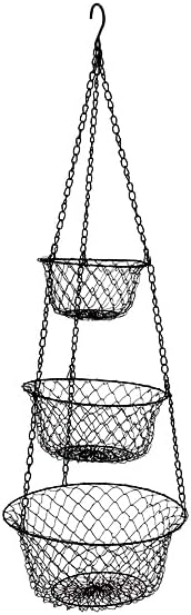malmo 3-Tier Wire Fruit Hanging Basket, Vegetable Kitchen Storage Basket, Iron Wire Black