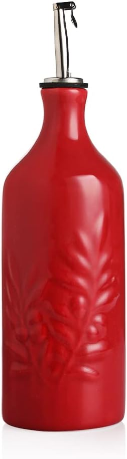 Sweejar Ceramic Olive Oil Dispenser Bottle, 20 Oz Relief Opaque Oil Cruet Protects Oil To Reduce