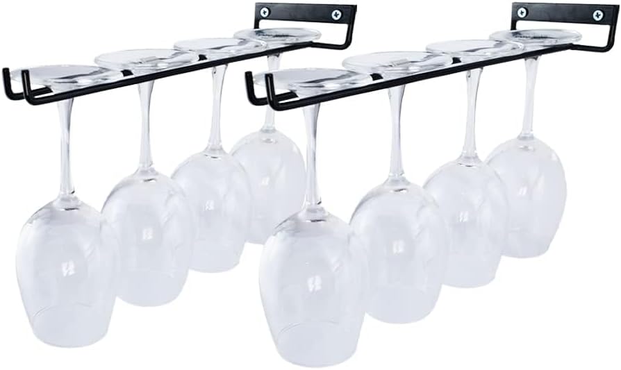 2 Packs 12 Inch Wine Glass Rack Wall Mounted Wine Glass Holder Under Cabinet, Hanging Stemware